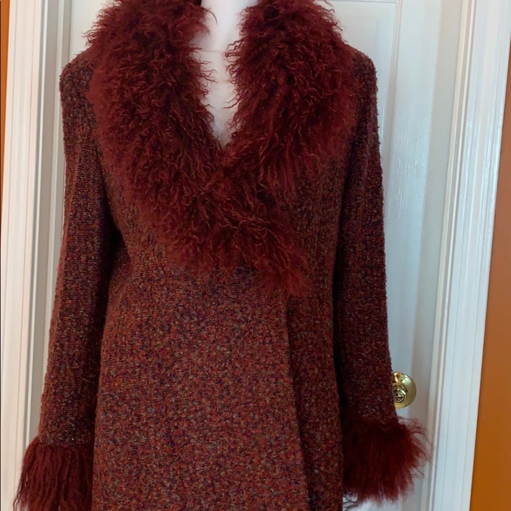 Red/burgundy genuine lamb fur coat